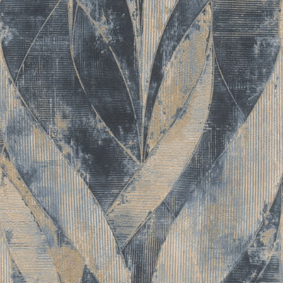 Rasch Concrete Vine Blue & Gold Wallpaper 520064