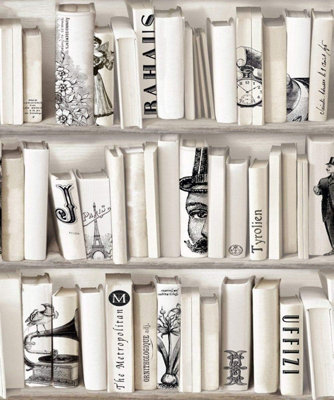 Rasch Cream Beige Bookcase Library Wallpaper French Vintage Encyclopedia Retro 572217