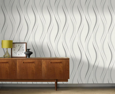 Rasch Cream-White Non-Woven Wave Pattern Wallpaper 476514