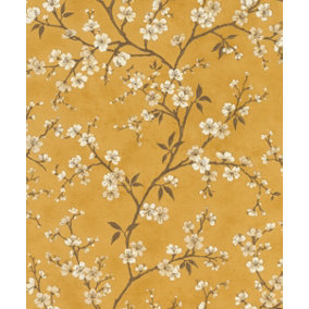 Rasch Denzo Blossom Mustard and Cream Wallpaper