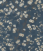 Rasch Denzo Blossom Navy and Cream Wallpaper