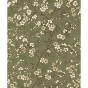 Rasch Denzo Blossom Sage green and Cream Wallpaper