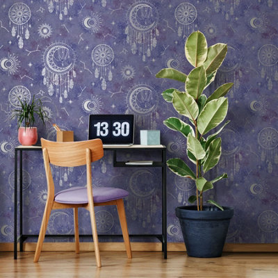 Rasch Dreamcatcher Wallpaper - For Living Room, Bedroom, Fireplace - Matt Finish,  Pattern, Purple/Silver