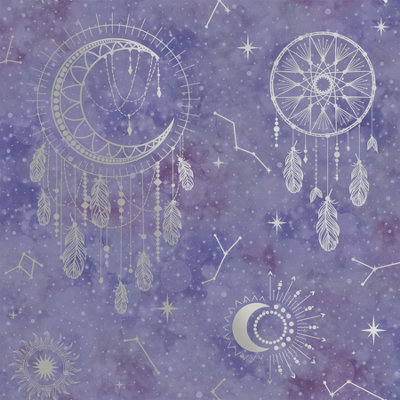 Rasch Dreamcatcher Wallpaper - For Living Room, Bedroom, Fireplace - Matt Finish,  Pattern, Purple/Silver