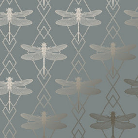 Rasch Elegant Homes Dragonfly Dusty Green Wallpaper