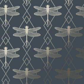 Rasch Elegant Homes Dragonfly Navy Wallpaper