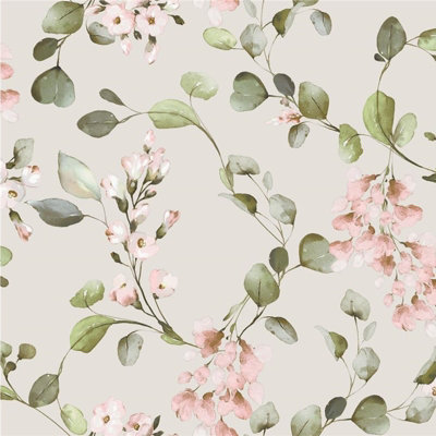 Rasch Elegant Homes Rosalie Floral Flowers Leaf Trail Cream Pink Wallpaper