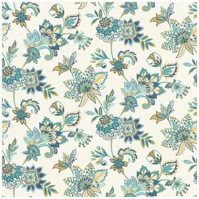 Rasch Exotic Floral Wallpaper Teal Blue Cream Botanical Washable Wet Removable