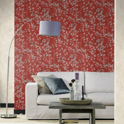 Rasch Finca Metallic Trees Wallpaper Red Silver Paste The Wall Contemporary