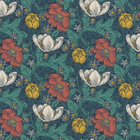 Rasch Floral Flower Red Teal Green Luxury Paste The Wall Wallpaper