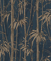 Rasch Florentine Bamboo Shimmer Midnight Blue and Gold Wallpaper