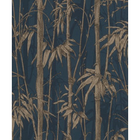 Rasch Florentine Bamboo Shimmer Midnight Blue and Gold Wallpaper