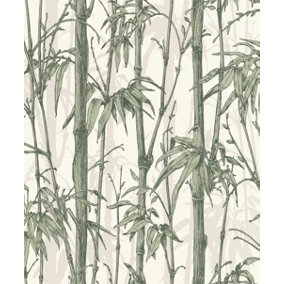 Rasch Florentine Bamboo Shimmer White and Green Wallpaper