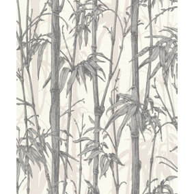 Rasch Florentine Bamboo Shimmer White and Silver Wallpaper
