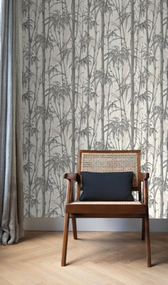 Rasch Florentine Bamboo Shimmer White and Silver Wallpaper