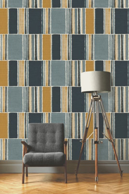 Rasch Florentine Contemporary Colour Blocks Cool Blue Multi Wallpaper