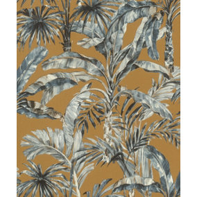 Rasch Florentine Tropical Palms Cinnamon and Grey Wallpaper