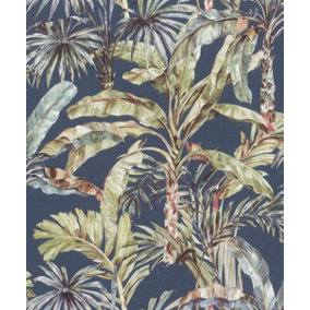 Rasch Florentine Tropical Palms Cobalt Blue and Green Wallpaper