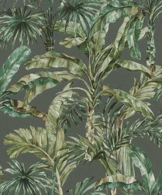 Rasch Florentine Tropical Palms Grey and Fresh Green Wallpaper