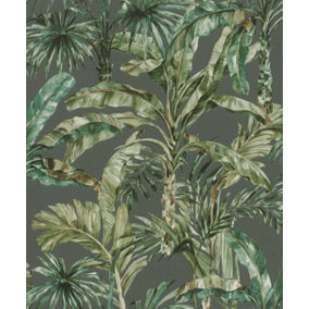 Rasch Florentine Tropical Palms Grey and Fresh Green Wallpaper