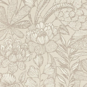 Rasch Flowers and Leaves Beige Wallpaper Floral Botanical Stylish Feature Wall