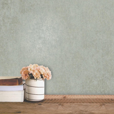 Rasch Garden Texture Effect Plain Smooth Metallic Shimmer Wallpaper Feature Wall Sage 284163