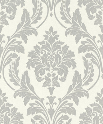 Rasch Glam Shimmering Damask Silver Wallpaper