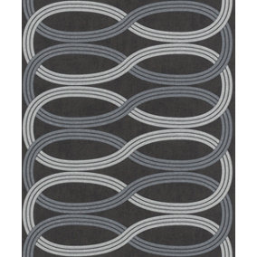 Rasch Glam Shimmering Infinity Charcoal Silver Wallpaper