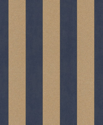 Rasch Glam Shimmering Stripe Navy Antique Gold Wallpaper