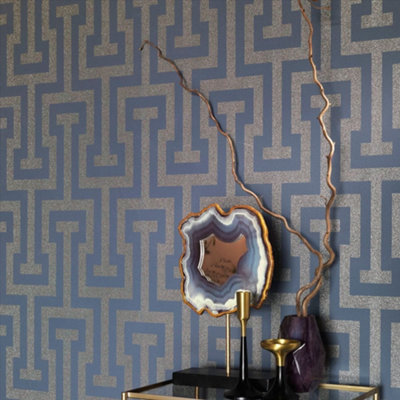 Rasch Greek Key Blue Wallpaper