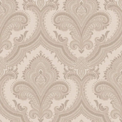 Rasch Heavyweight Vinyl Textured Damask Taupe Wallpaper 520323