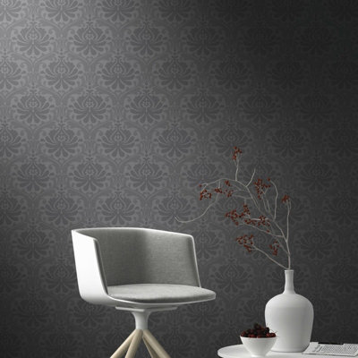 Rasch High Quality Freja Baroque Black Floral Damask Dark Wallpaper 897609