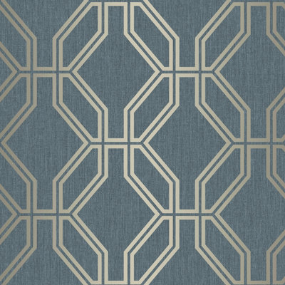 Rasch Highgrove Trellis Navy Blue and Gold Wallpaper