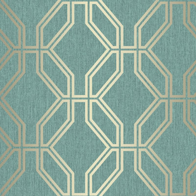 Rasch Highgrove Trellis Teal and Gold Wallpaper DIY at B&Q