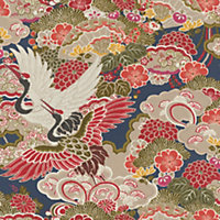Rasch Kimono Legendary Cranes Orange Green and Blue Multi Wallpaper