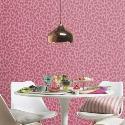 Rasch Leopard Print Pink Wallpaper Textured Metallic Effect Paste The Wall Vinyl