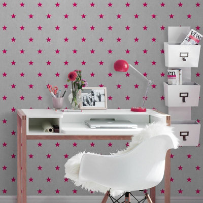 Rasch Light Grey Pink Stars Kids Children Bedroom Star Wallpaper Girls Toddler