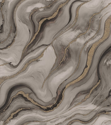 Rasch Liquid Marble Effect Non-Woven Wallpaper Grey Gold 497656