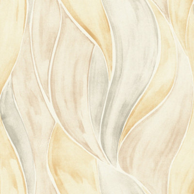 Rasch Liverna Leaf Grey Brown Yellow Wallpaper
