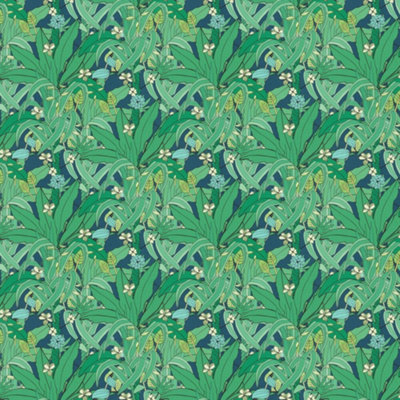 Rasch Lush Garden Green Navy Wallpaper Floral Leaves Paste The Wall Contemporary