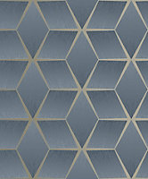 Rasch Luxor 3D Geo Blue Wallpaper