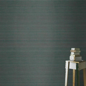 Rasch Mandalay Plain Textured Stripe Linen Wallpaper Non Woven Teal Purple Blue