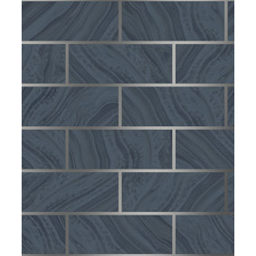 Rasch Marble Brick Marble Brick Blue Wallpaper