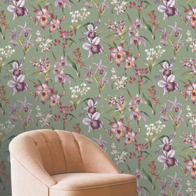 Rasch Maya Orchard Lilac Floral Tropical Leaves Wallpaper 283661
