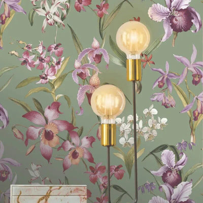 Rasch Maya Orchard Lilac Floral Tropical Leaves Wallpaper 283661