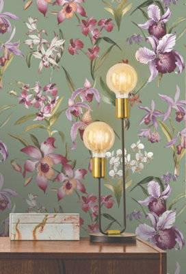 Rasch Maya Orchard Sage Green Floral Tropical Leaves Wallpaper 283654
