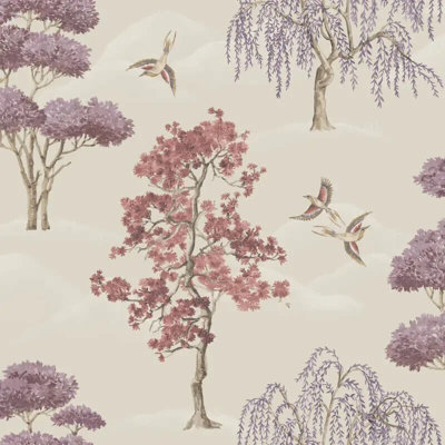 Rasch Maya Willow Woodland Mauve Bird Print Luxury Wallpaper 283890