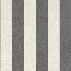 Rasch Modern Duo Striped Charcoal Cream Wallpaper Shiny Paste The Wall Vinyl