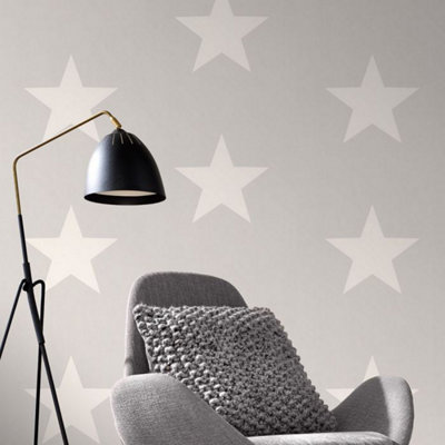 Rasch Modern White Star on Grey Theme Textured Washable Wallpaper 248128