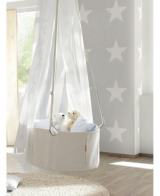Rasch Modern White Star on Grey Theme Textured Washable Wallpaper 248128